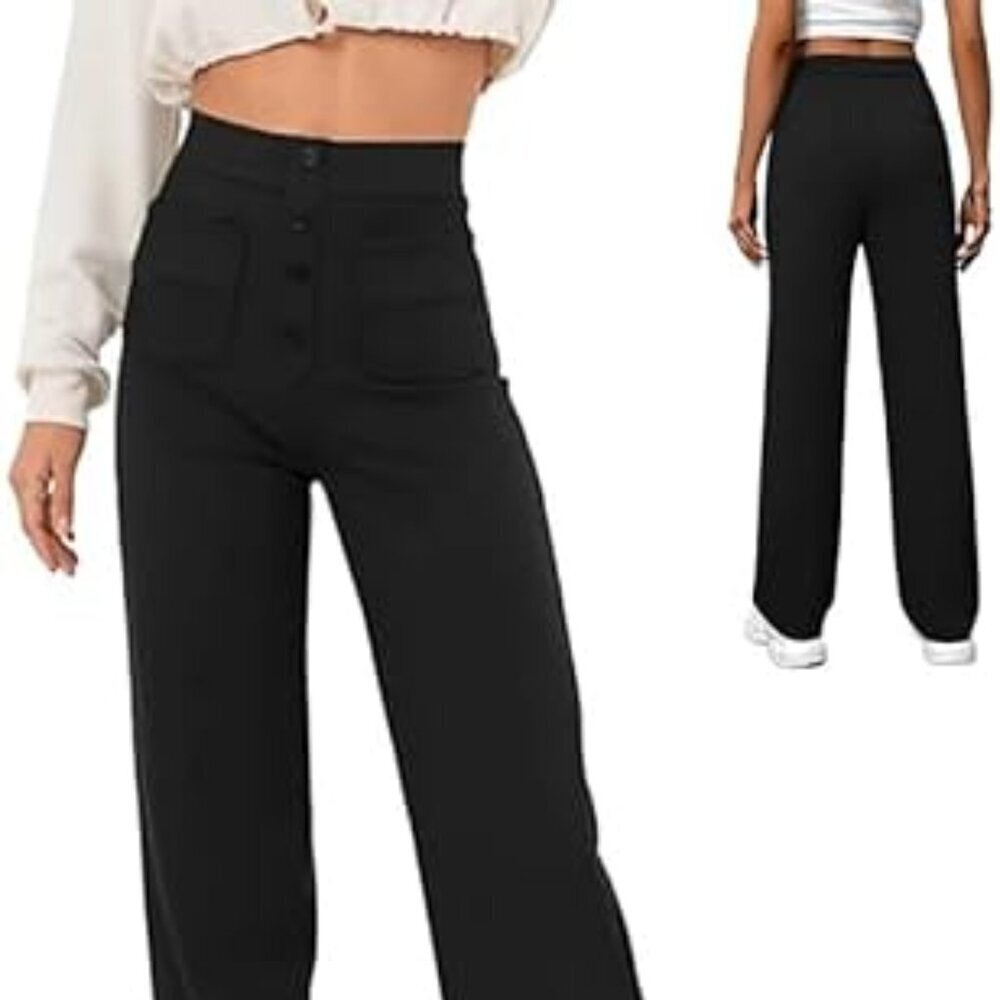 Halara Button Front Pant Square Front Pockets Bla… - image 3